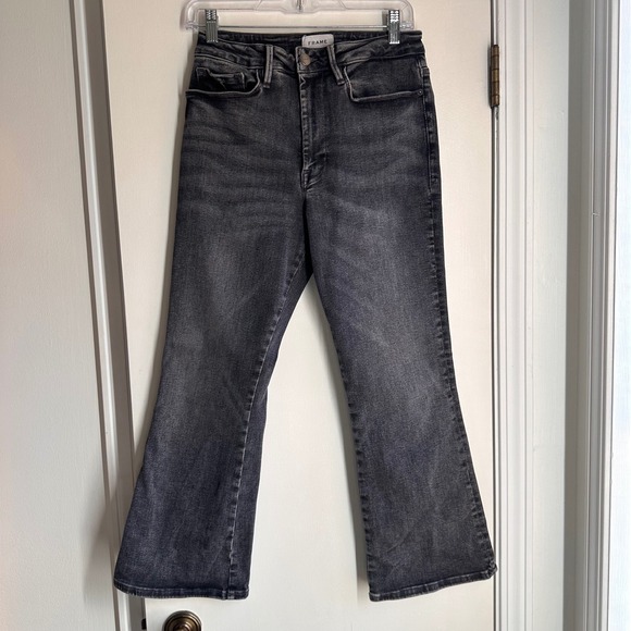 FRAME Le One Crop Mini Boot Jeans Womens Size 2 Black Wash Denim - Picture 1 of 11